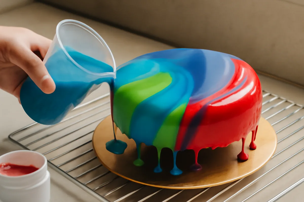 Glassa a specchio colorata per torte moderne: il pigmento che non altera la fluidità